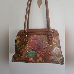 Patricia Nash Calvi Satchel Floral Brown Leather Handbag